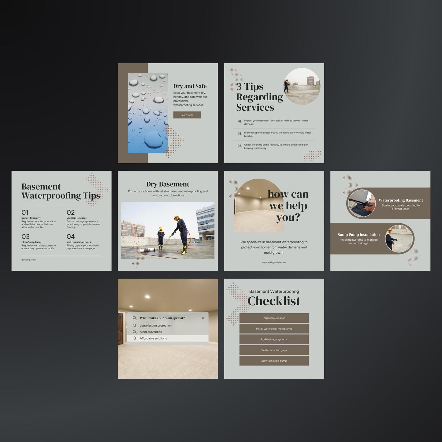 Basement Waterproofing Canva Templates | Editable Instagram Posts for Waterproofing Services